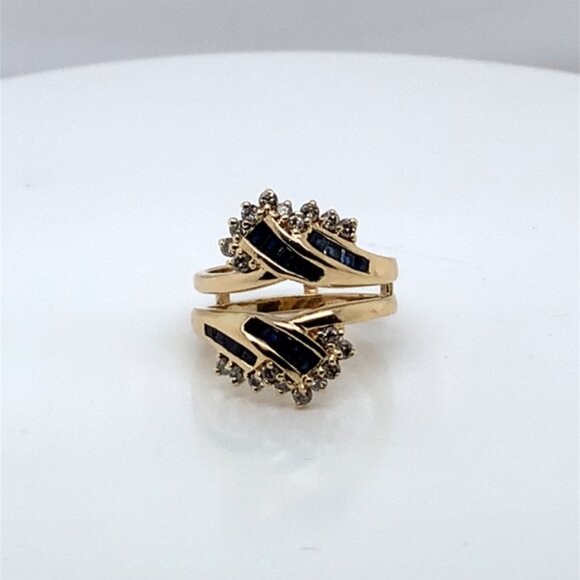 14K Yellow Gold Diamond and Blue Sapphire Ring Insert - Picture 3 of 4